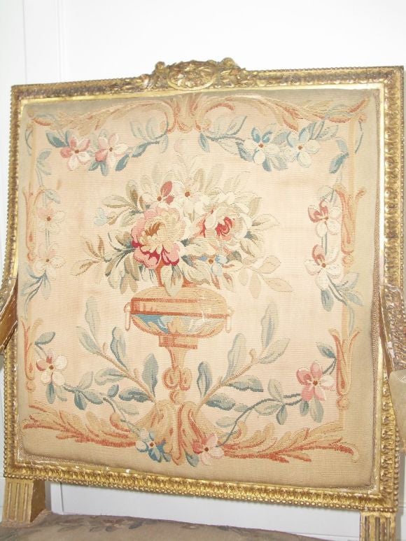 Tapestry Beautiful Pair of French Giltwood & Aubusson Arm Chairs