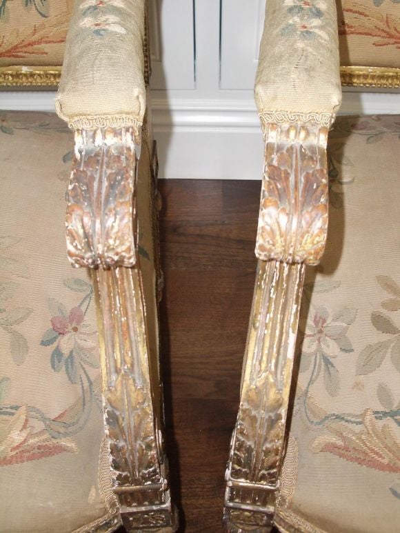 Beautiful Pair of French Giltwood & Aubusson Arm Chairs 1