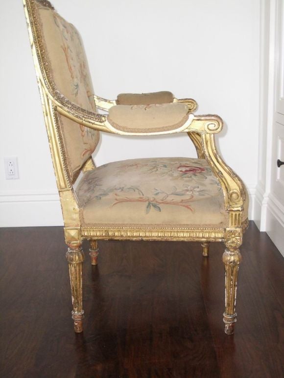 Beautiful Pair of French Giltwood & Aubusson Arm Chairs 6