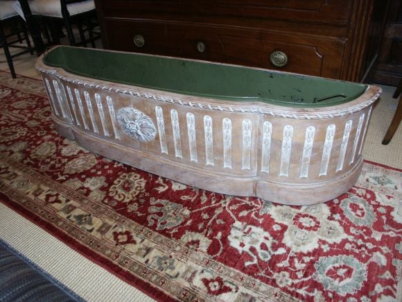 Classic French style planter box with tole liner and vintage pickled finish