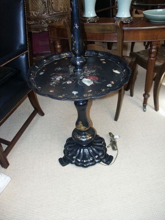 English Victorian Paper-Mache Lamp Table