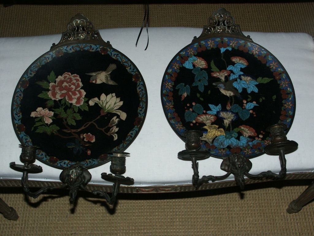 Pair of 19thC French Chinoiserie Bronze Sconces