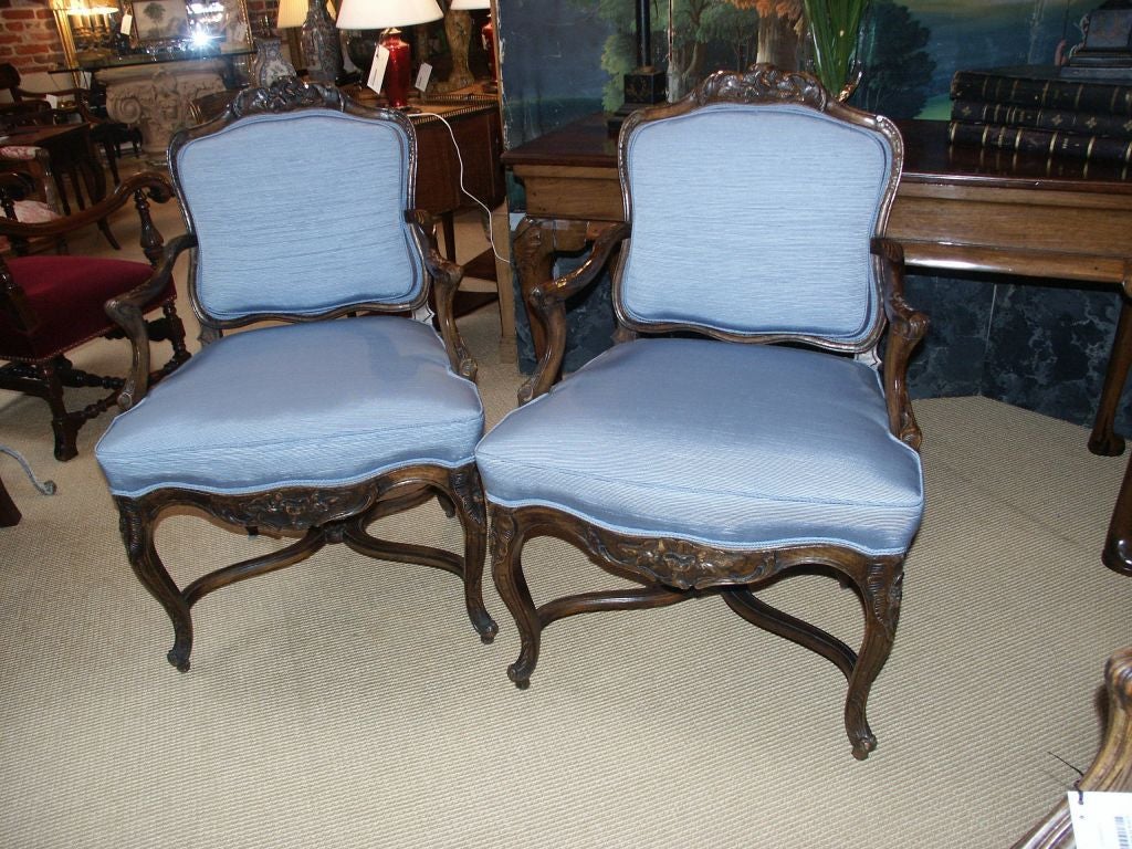Pair of Carved Beechwood Arm Chairs
