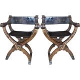 Pair Of Spanish Style Arm Chairs  Curule Form