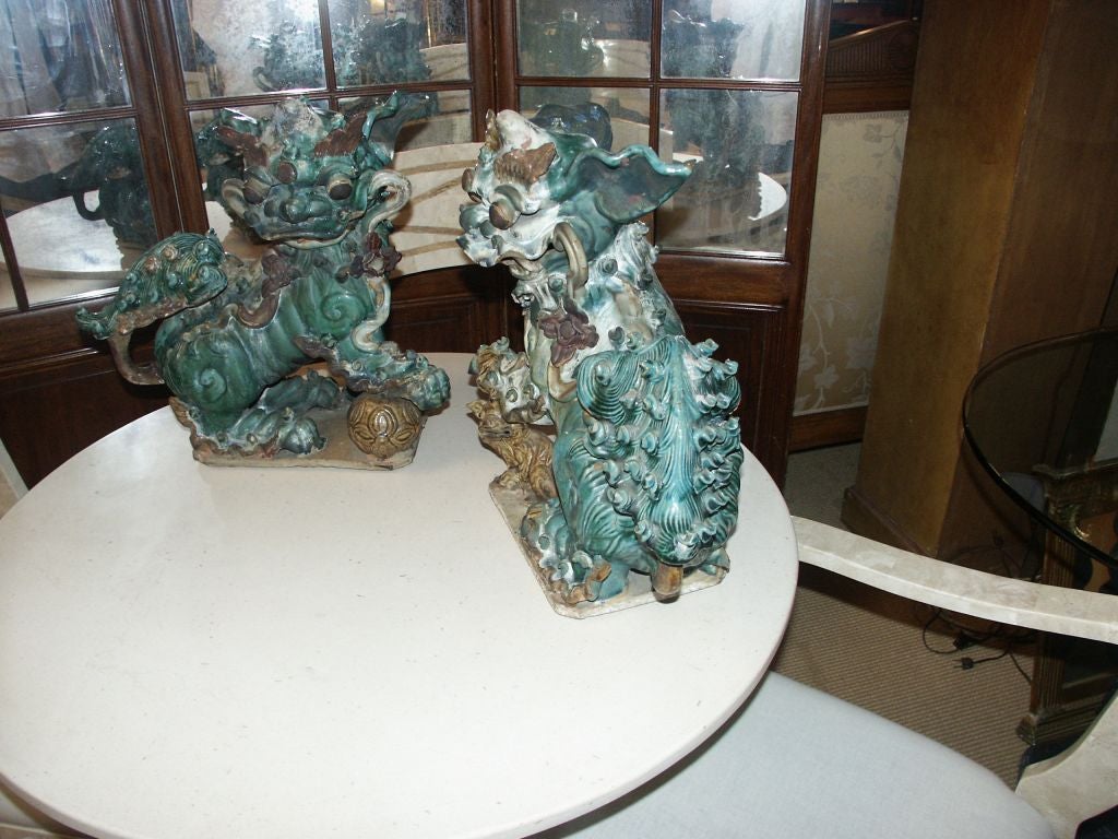 19th Century Pair of Asian Foo Dog Roof Tiles