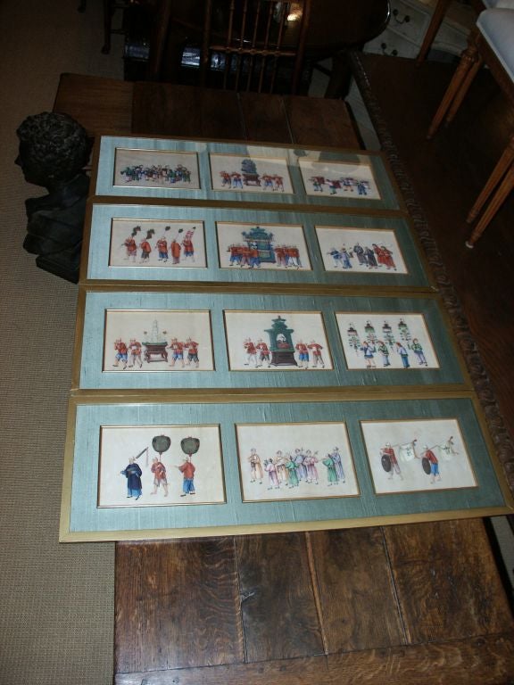 19th Century Set of Twelve Chinese Export Framed Paintings