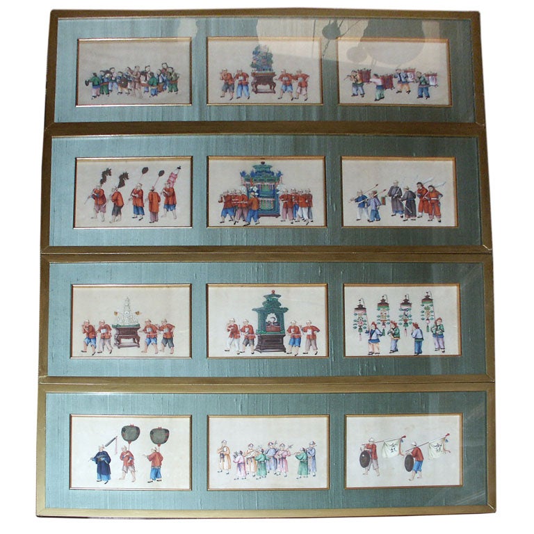 Set of Twelve Chinese Export Framed Paintings