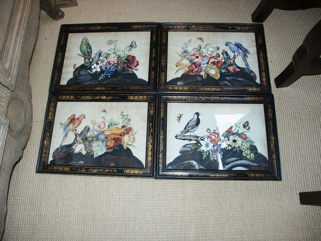 19th Century Set of Four Chinese Export Water Colors Of Birds For Sale