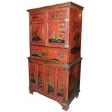 Early 19th C Scarlet Chinoiserie Cabinet