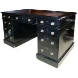 Ebonized English Pedestal Desk with leather top