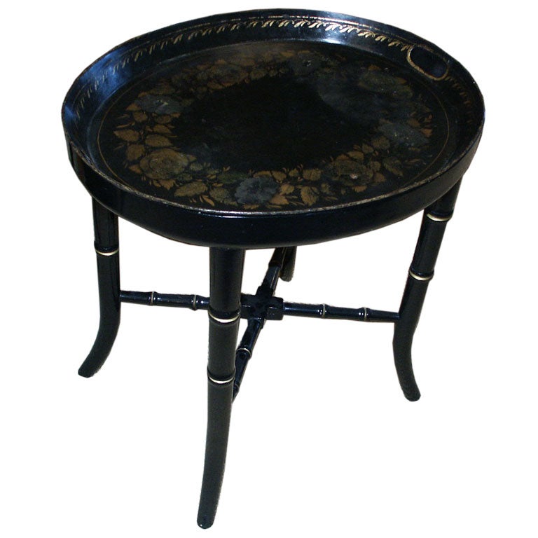 19th C Tole Tray Table For Sale
