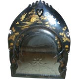 Early 19th C English Regency Black Chinoiserie Mirror
