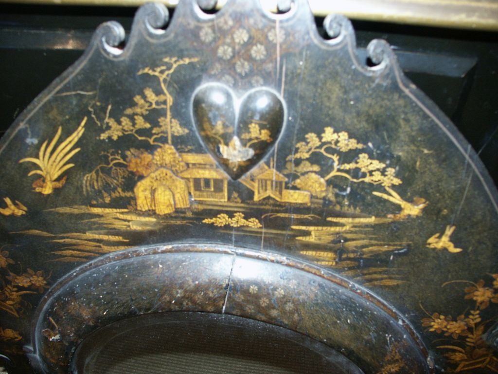 Early 19th C English Regency Black Chinoiserie Mirror