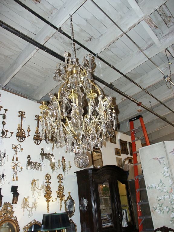 Large Bronze and Crystal French Chandelier