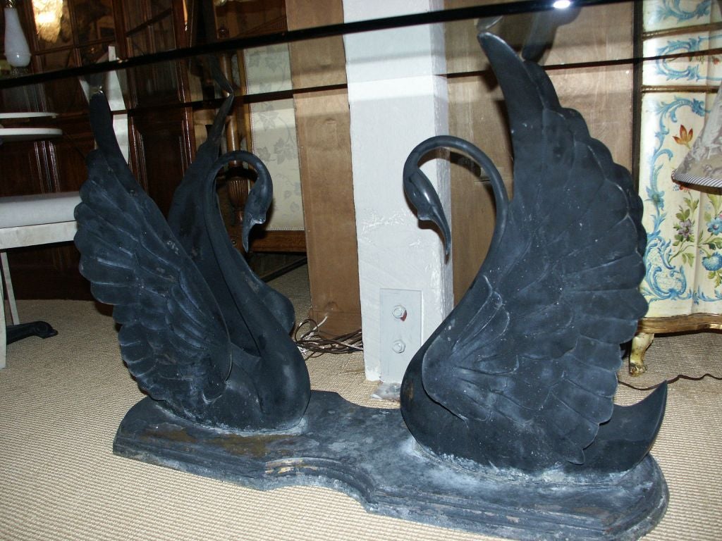 Glass Vintage Bronze Swan Table Base For Sale