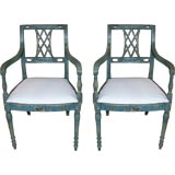 Pair of Painted  Arm Chairs In the Regency Style