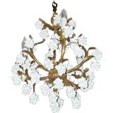 Small Italian Gilt Metal Chandelier with Ceramic Flowers