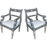 Pair of Mother of Pearl Inlaid  Levantine Arm Chairs