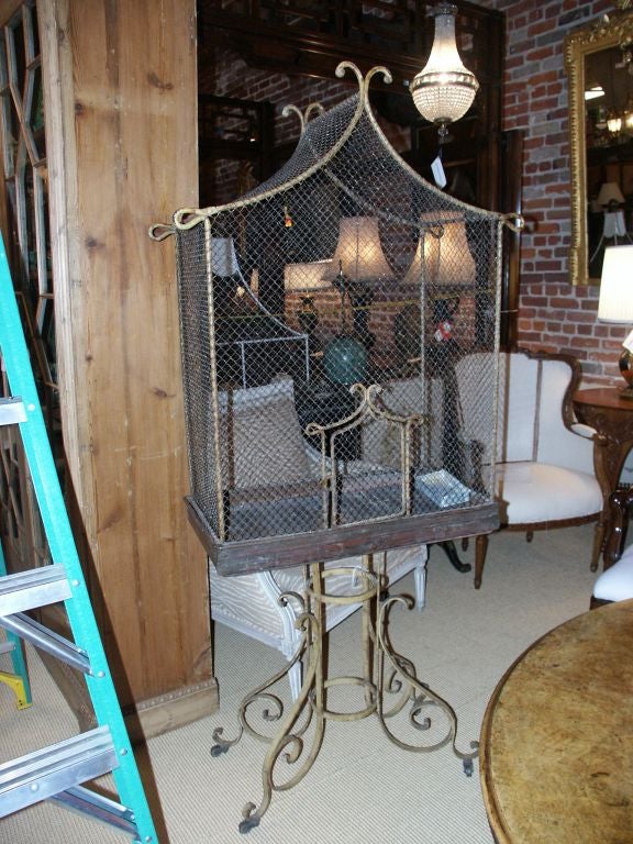 Highly decorative large french wire birdcage on stand