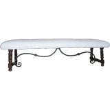 Spanish Style Walnut and Iron Long Hall Bench