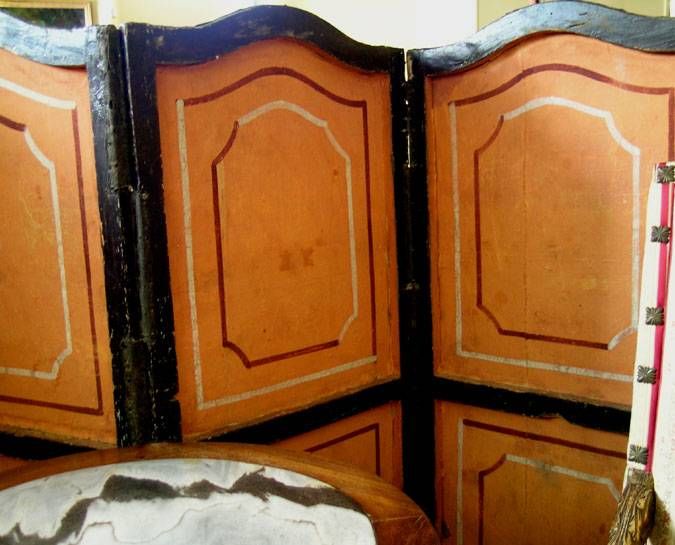 Antique Painted Canvas  Screen