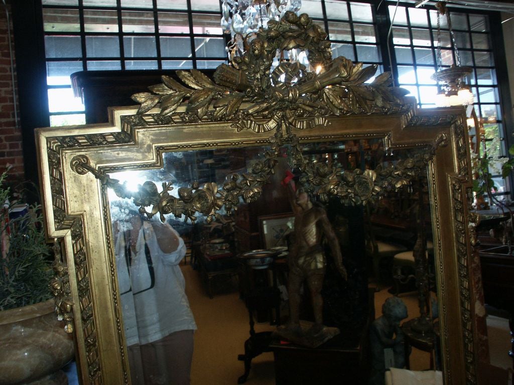 Large French Giltwood Mirror with Swags