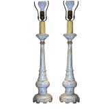 Pair Marble Prickett Candlestick Lamps