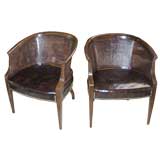 Pair of Leather and Cane Club Chairs