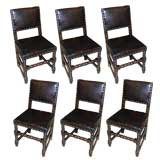 Antique Set of Six Dining Room Chairs In Leather