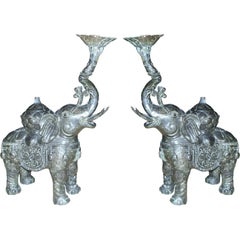 Pair of Bronze Elephants with Prickets And Storage