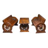Vintage Rustic Cowboy Style Wagon Wheel Table and Benches