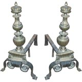 Large Scale Bronze and Iron Renaissance Andirons