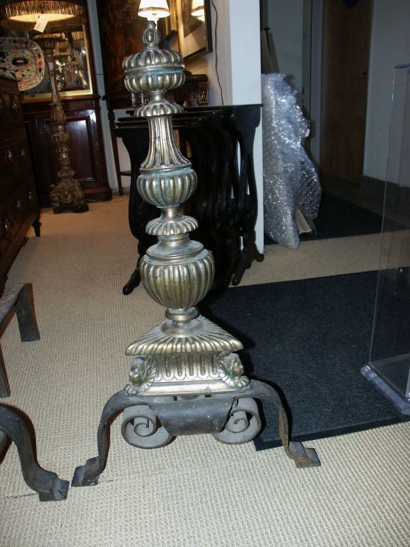 Large Scale Bronze and Iron Renaissance Andirons
