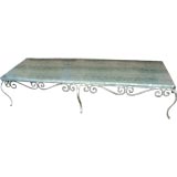 Used Scrolling Silvered Iron Coffee Table With Marble Top