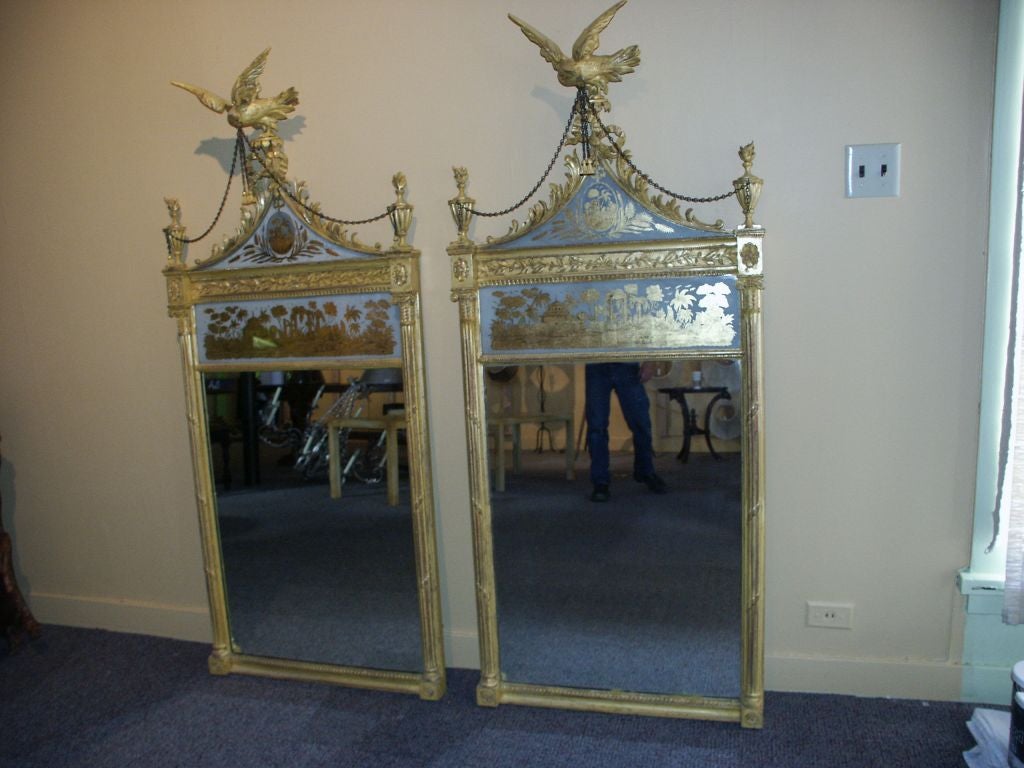 Pair of George III Style Early 20th C Eglomise Mirrors