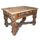 Baroque Oak Carved Marble Top Center Table Baroque Oak Carved Marble Top Center Table