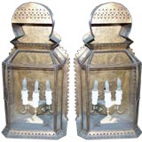 Pair of Vintage Tole and Glass Wall Lanterns
