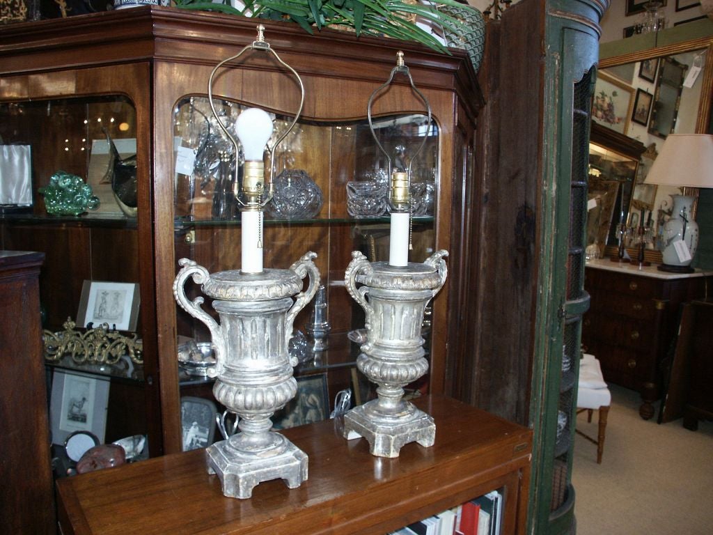 Pair of 18th C Silvered Urn Lamps