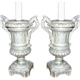 Pair of 18th C Silvered Urn Lamps