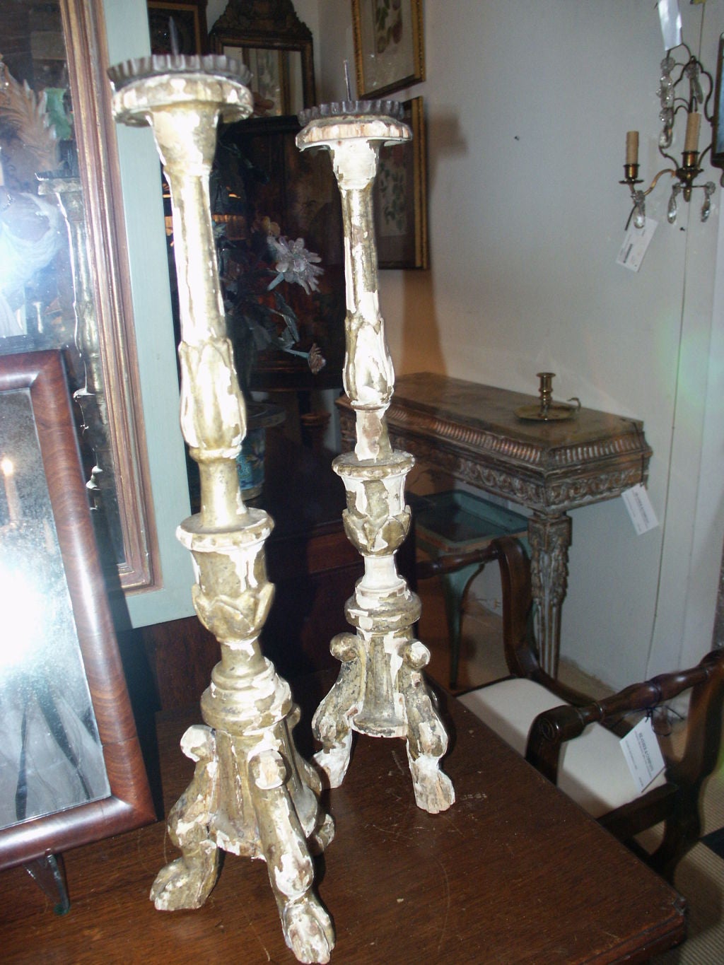 Pair of 18th C Silver Gilt  Altar Sticks