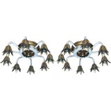 Pair of Flush Mount Ceiling Lights With Eight Lights Each