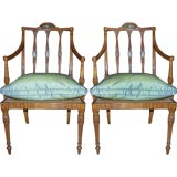 Pair of Satinwood Arm Chairs In the Regency Style