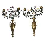 Pair of Bronze and Porcelain Wall Sconces
