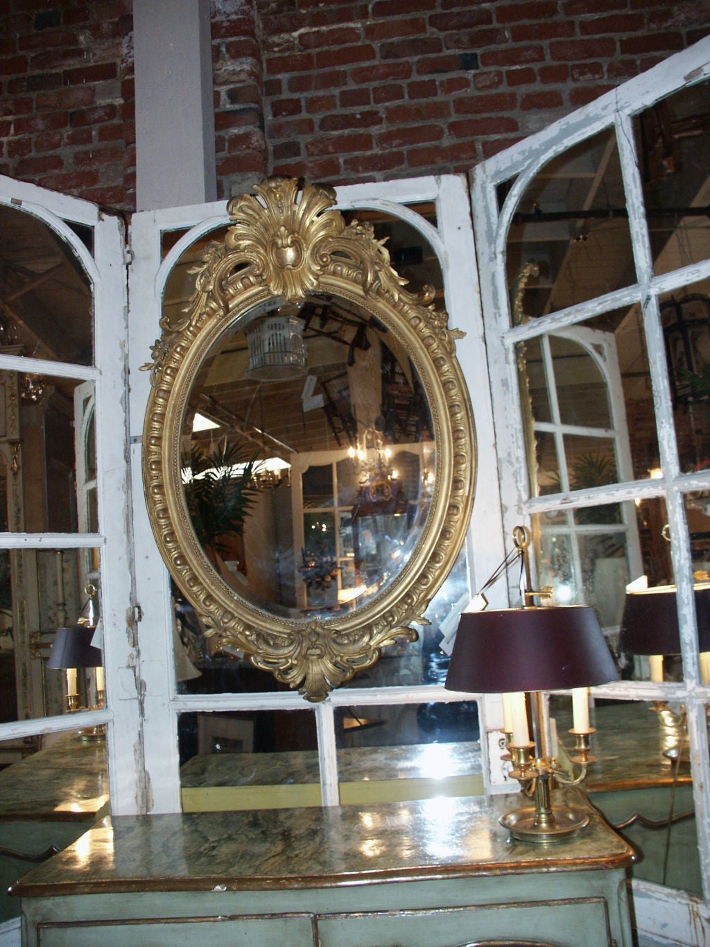 Antique Oval Giltwood And Gesso Rococo Revival Mirror