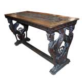 Highly Unusual Carved Walnut Griffon Table With Copper Panel