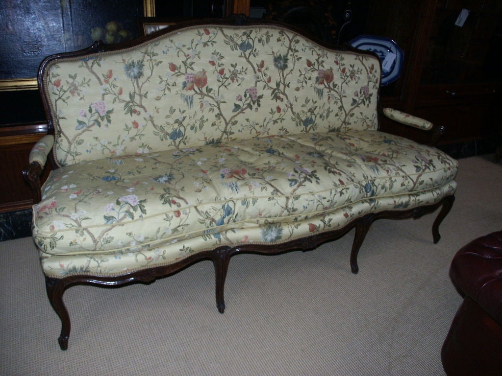 18th C Canape In Walnut and Scalamandre Fabric