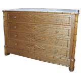 Large Faux Bamboo Birds Eye Maple and Marble Dresser