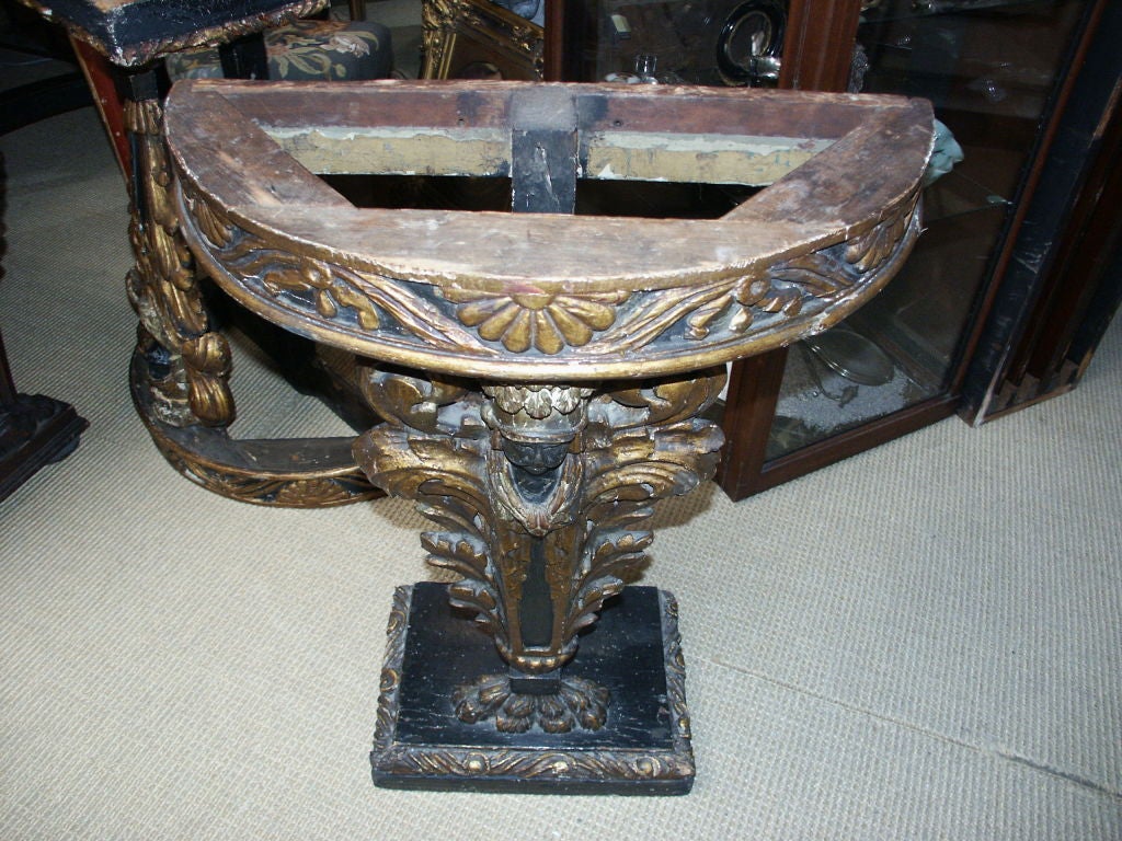 Pair of Continental Baroque Parcel Gilt  Italian Consoles Tables
