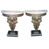 Antique Pair of Continental Baroque Parcel Gilt  Italian Consoles Tables