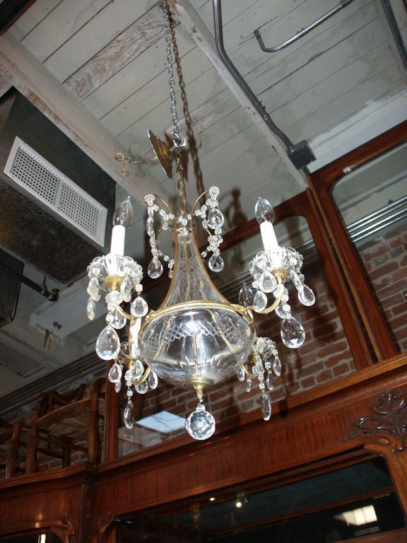 Small Italian Beeded and Cut Crystal Four Light Chandelier
